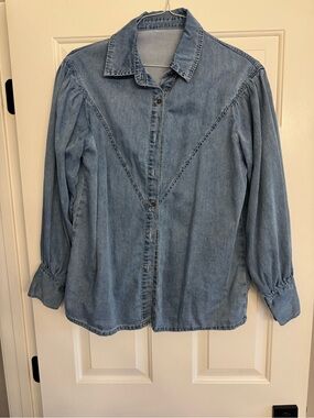Light Wash Denim Button-Front Shirt - Blue